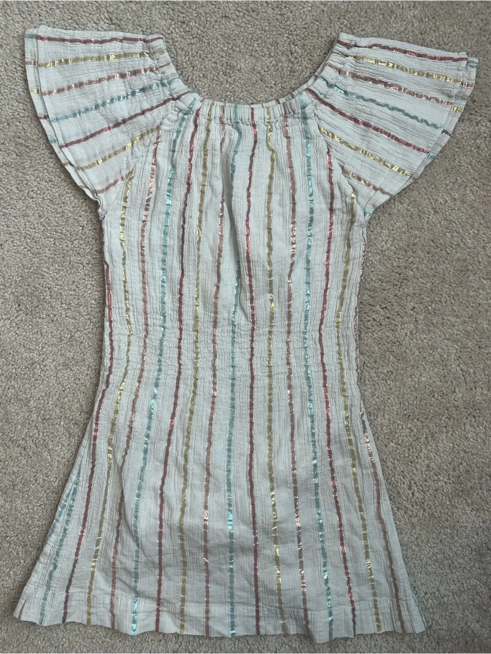 Gymboree Girls Ivory Metallic Stripe Flutter Dress for Summer